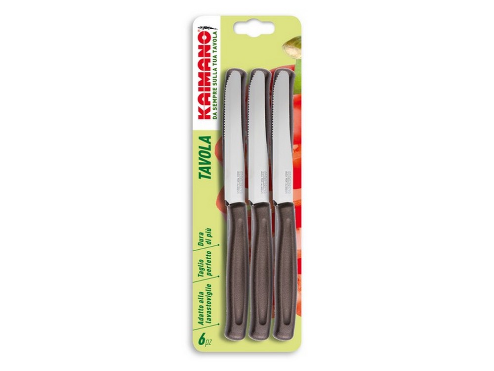 Kaimano SET COLTELLI DA TAVOLA DINAMIK 6 PEZZI Punta dentata col. Legno