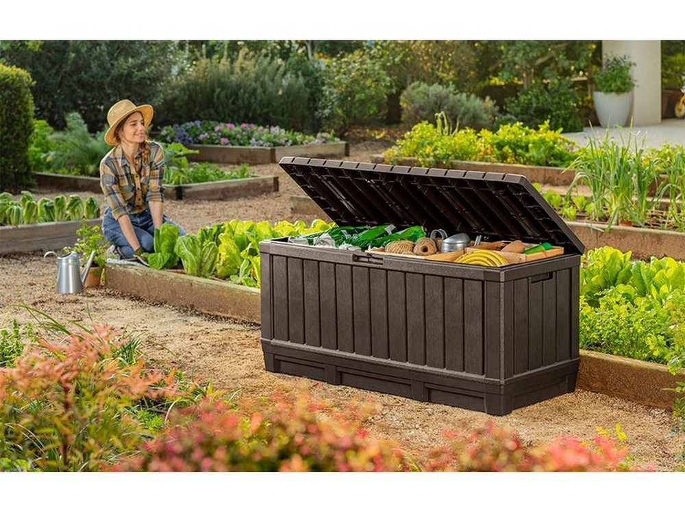 Keter BAULE PORTA ATTREZZI DA GIARDINO KENTWOOD cm. 128x53,6x59 h col. Marrone