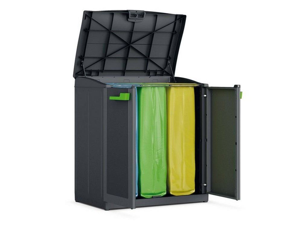 Keter PATTUMIERA MOBY COMPACT STORE CON 3 ANTE Lt. 330 (110+110+110) cm.90x55x100 h col.Antracite