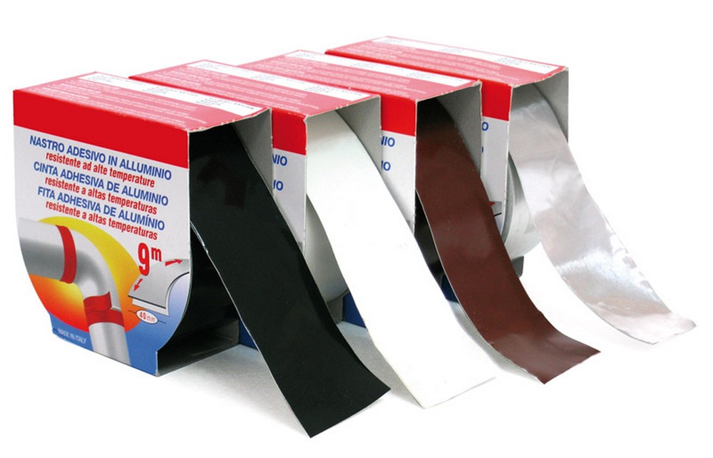 NASTRO ADESIVO PER TUBI STUFA ALTE TEMPERATURE mm 40x9 mt. col. Alluminio