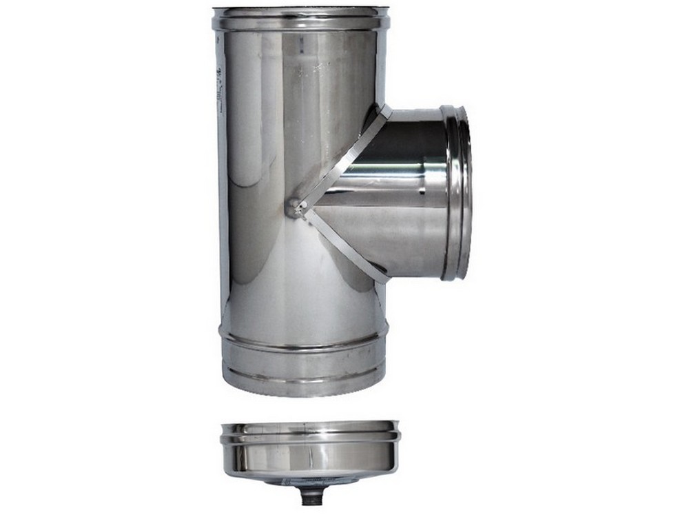RACCORDO A T INOX AISI 316L PER STUFE + TAPPO Ø cm.12 F/F/M