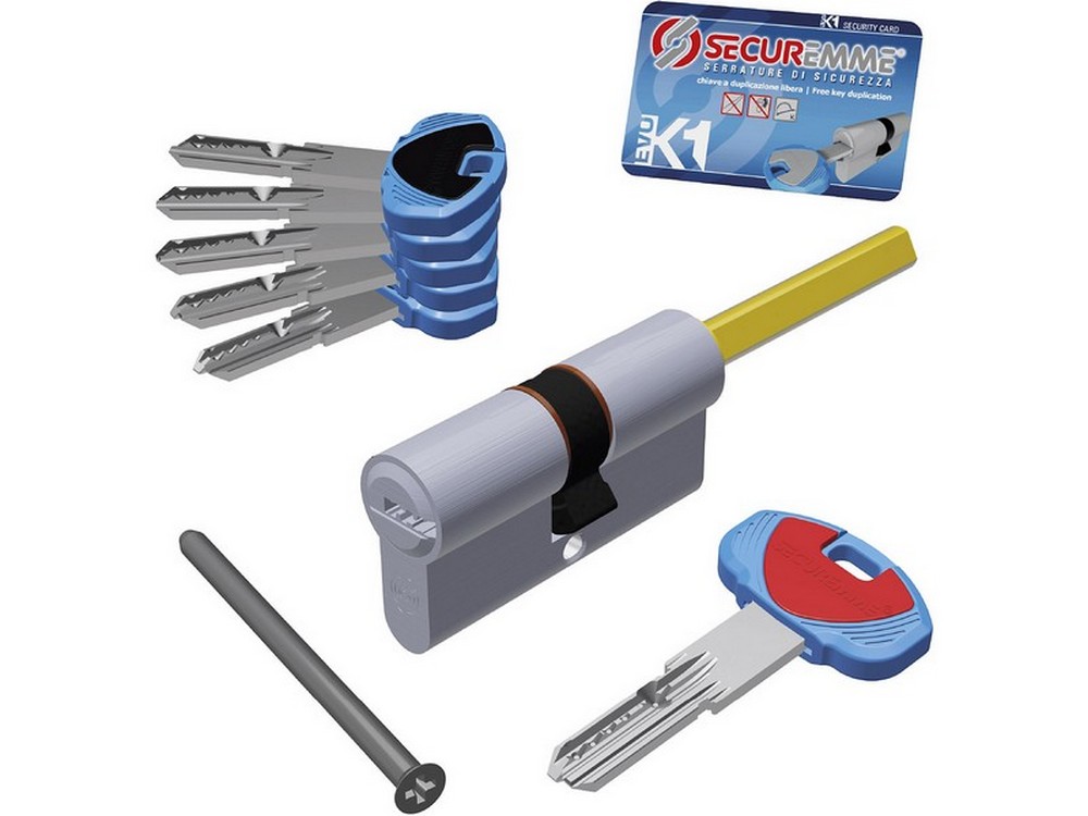 Securemme CILINDRO CROMO SATINATO EVOK1 CON CODOLO 5 chiavi mm. 75 (30+45)