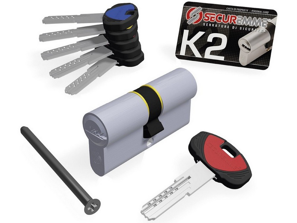 Securemme CILINDRO CROMO SATINATO K2 5 chiavi  mm. 60 (30+30)