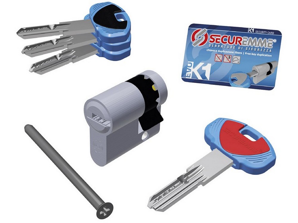 Securemme MEZZO CILINDRO CROMO SATINATO EVOK1 KA 1 chiave mm. 40 (30+10)