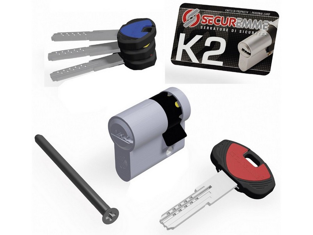 Securemme MEZZO CILINDRO CROMO SATINATO K2 3 chiavi mm. 40 (30+10)