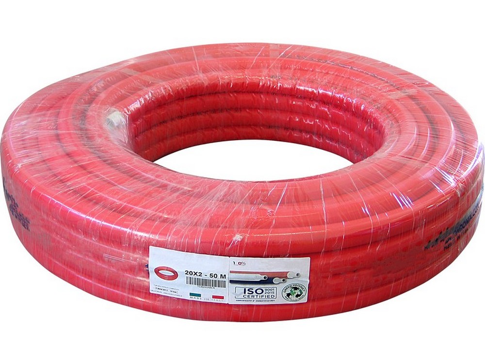 TUBO MULTISTRATO spessore alluminio mm. 0,20 mis. 16x2,0 colore rosso