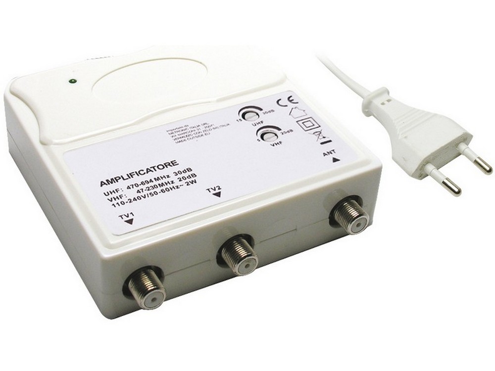 AMPLIFICATORE PER ANTENNE TV DA INTERNO - 1 IN/ 2 OUT