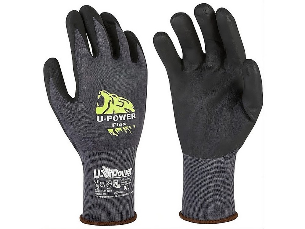 U-Power GUANTI DA LAVORO FLEX IN NYLON/NITRILE Col. Grigio/Nero tg. 10