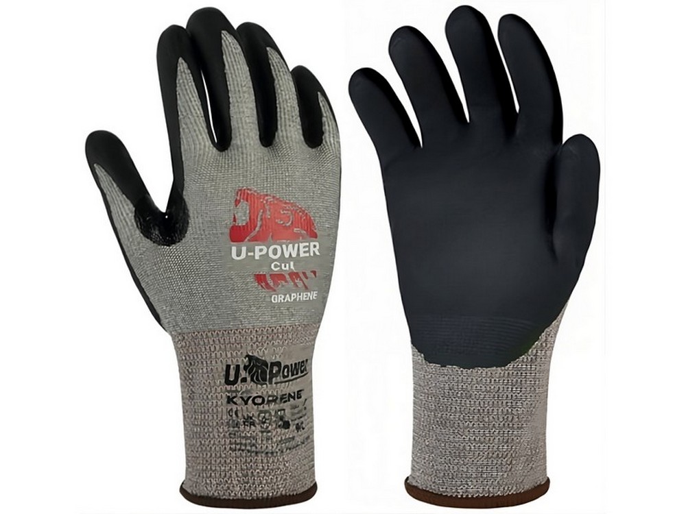 U-Power GUANTI DA LAVORO ANTITAGLIO HIGH IN GRAFENE/NITRILE Col. Grigio/Nero  tg. 8
