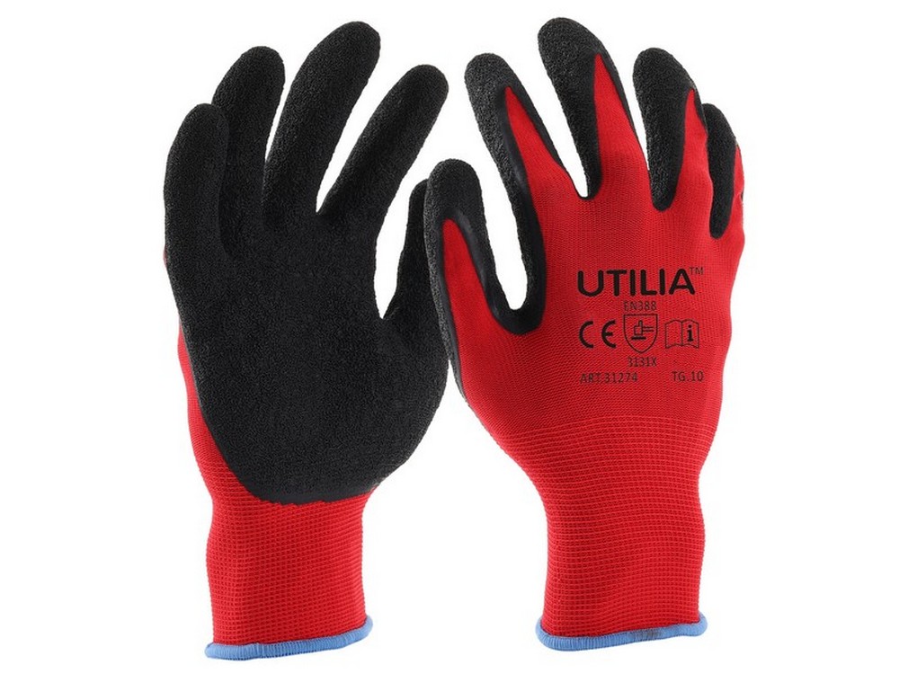 Utilia GUANTI IN LATTICE/NYLON Col. Rosso/nero tg. 9