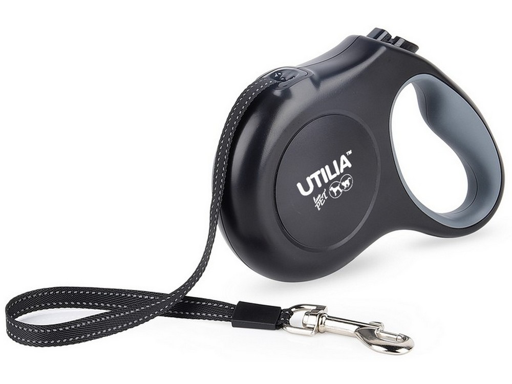 Utilia Pet GUINZAGLIO RETRATTILE A NASTRO LARGE mt. 5 per cani fino a kg. 50 col. Nero