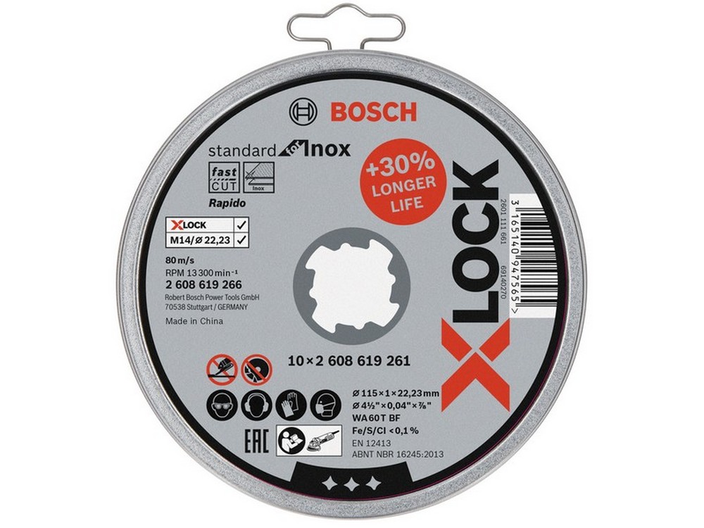 Bosch BOX DISCHI ABRASIVI X-LOCK 10 PZ. per inox Ø mm. 115x1,0x22,23