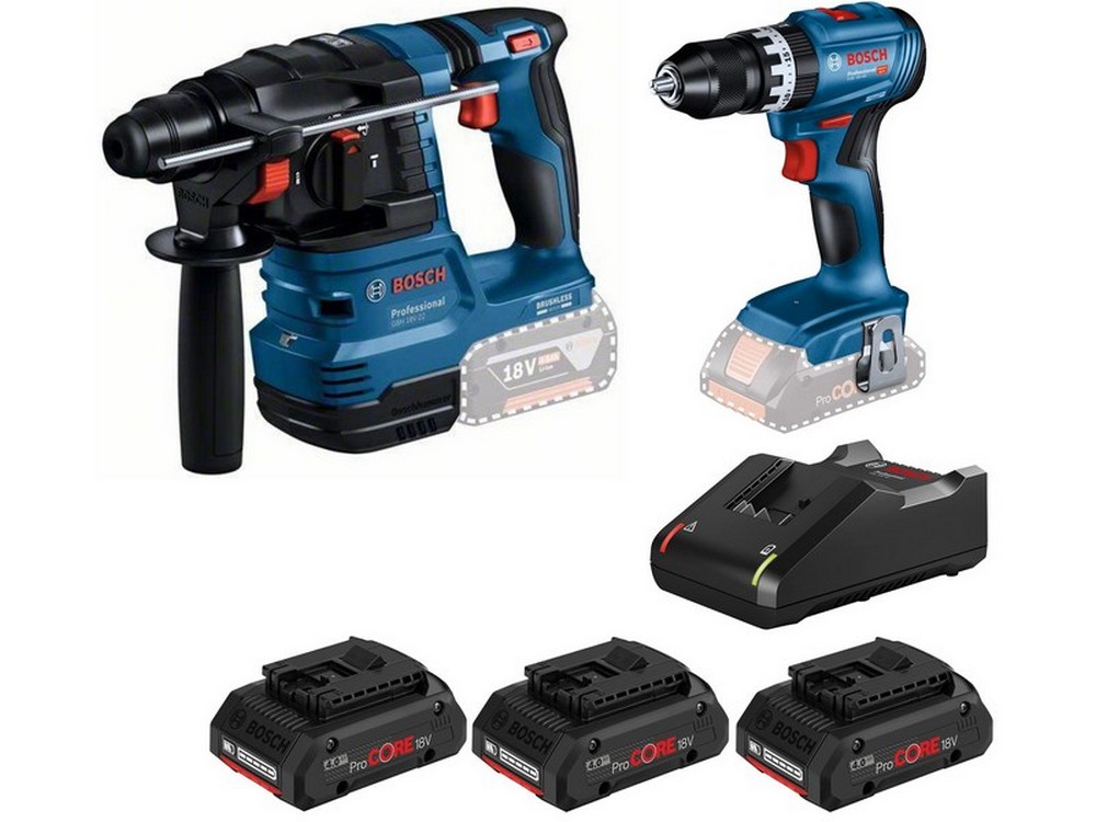 Bosch KIT Martello GBH 18V-22 + Trapano GSB 18V-45 + Set ricarica