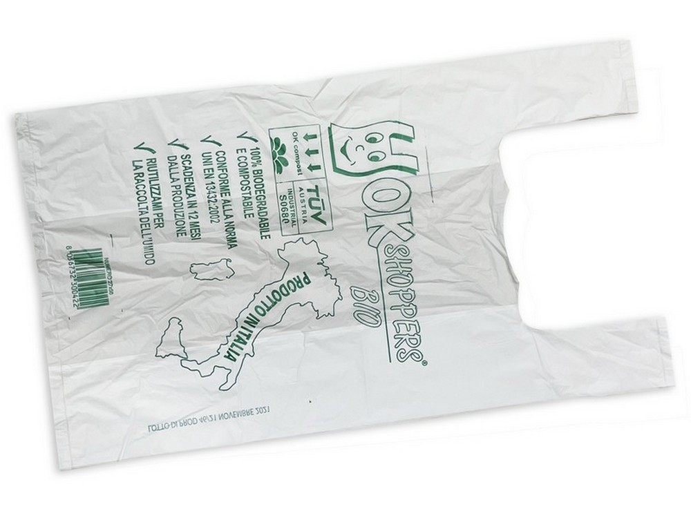 BUSTA SHOPPER BIODEGRADABILE 500 PZ cm. 30+10+10x60 h - gr. 13