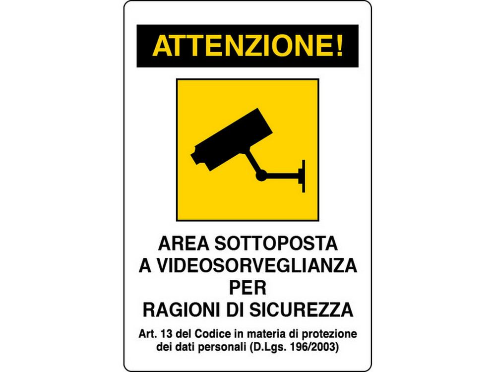 CARTELLO SEGNALETICO AREA VIDEOSORVEGLIATA  cm. 20x30