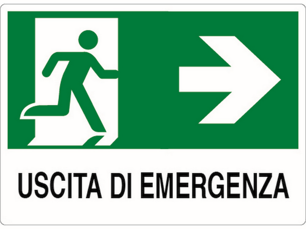 CARTELLO SEGNALETICO USCITA DI EMERGENZA DESTRA  cm. 30x20