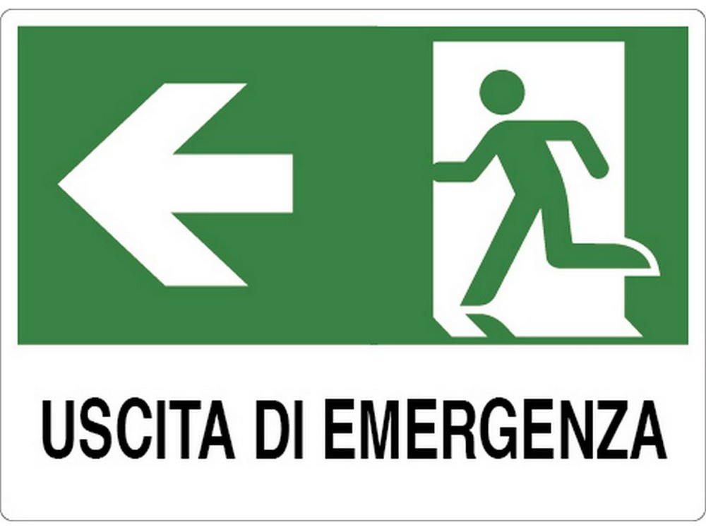 CARTELLO SEGNALETICO USCITA DI EMERGENZA SINISTRA  cm. 30x20