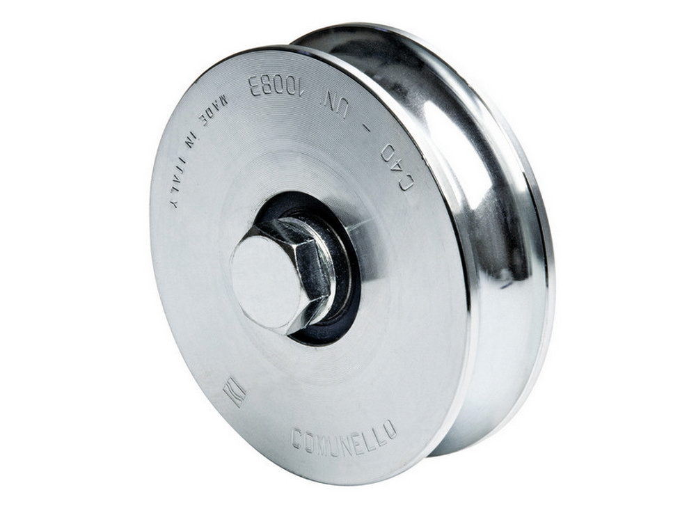Comunello RUOTA PER CANCELLI CON PERNO GOLA U 2 cuscinetti art. 315 mm. 140x32