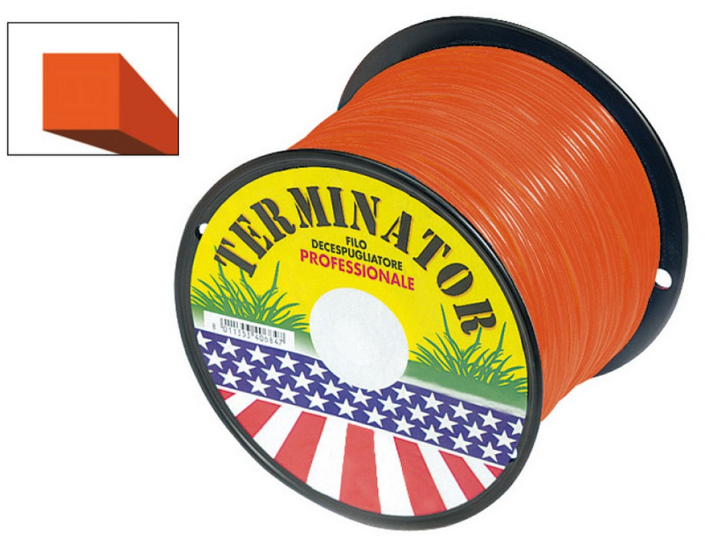 FILO QUADRATO PER DECESPUGLIATORE TERMINATOR Col. Arancio mm. 3,0x230 mt. (bobina kg. 2)