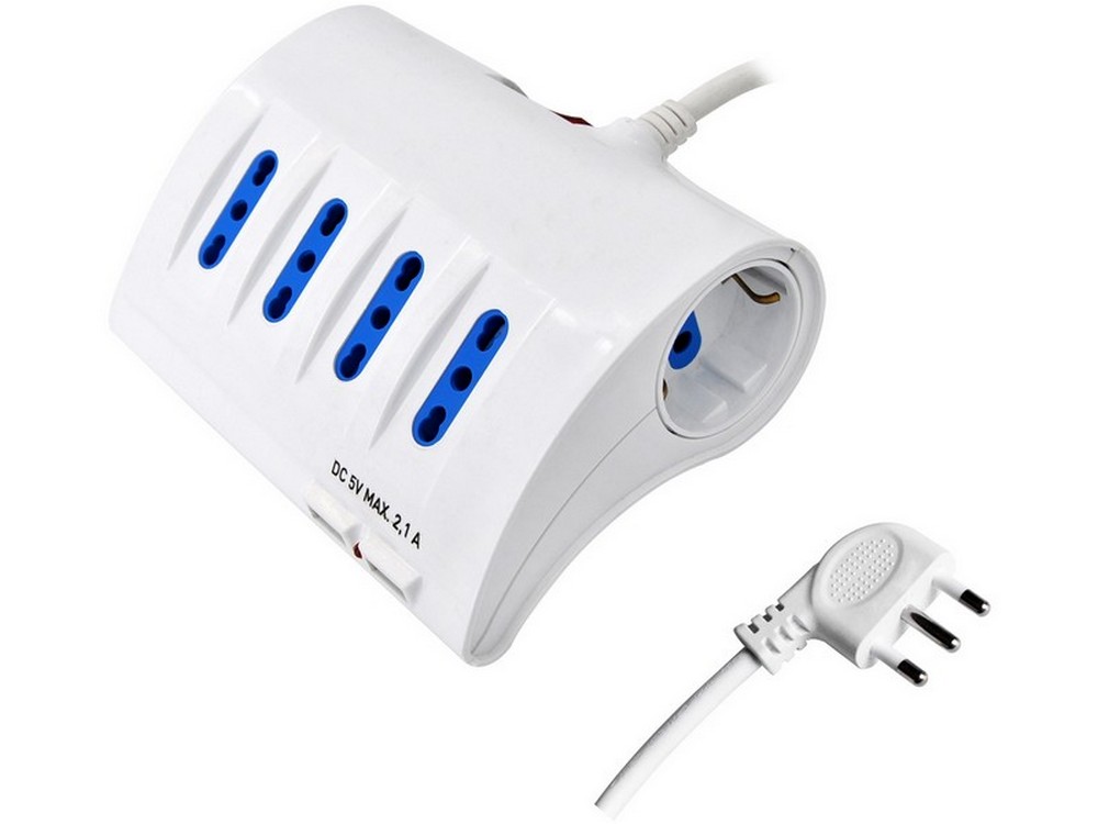 Globex MULTIPRESA DA SCRIVANIA CON INTERRUTTORE 6 posti (4 bipasso + 2 schuko) + 2 prese USB