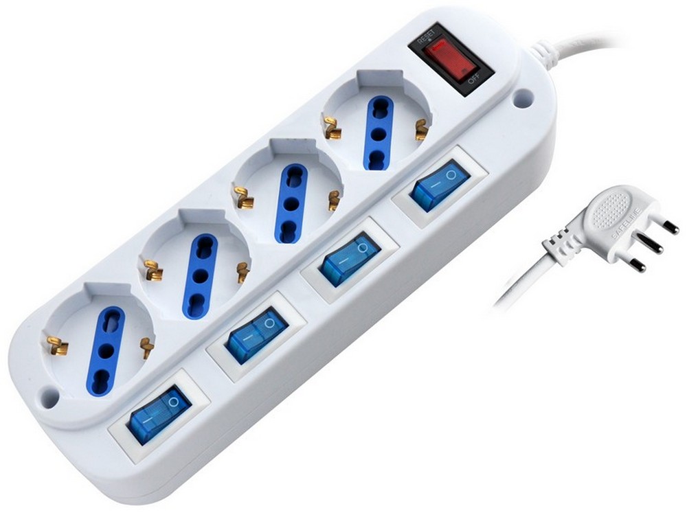 Globex MULTIPRESA IN BLISTER CON 5 INTERRUTTORI 4 posti 2P+T 10/16A schuko