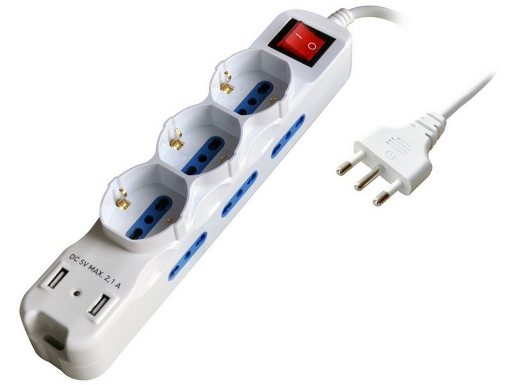 Globex MULTIPRESA IN BLISTER CON INTERRUTTORE 9 posti (6 bipasso + 3 schuko) + 2 prese USB