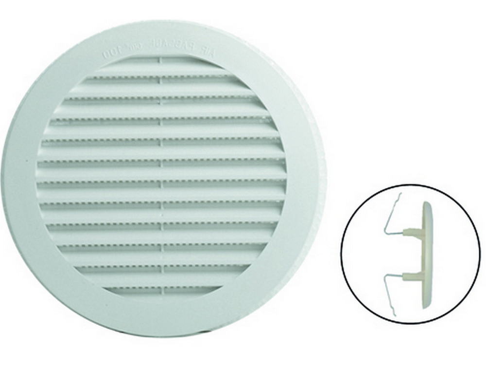 GRIGLIA DI AERAZIONE IN PLASTICA CON ZANCHE Ø mm.  90 per fori Ø mm. 55-85