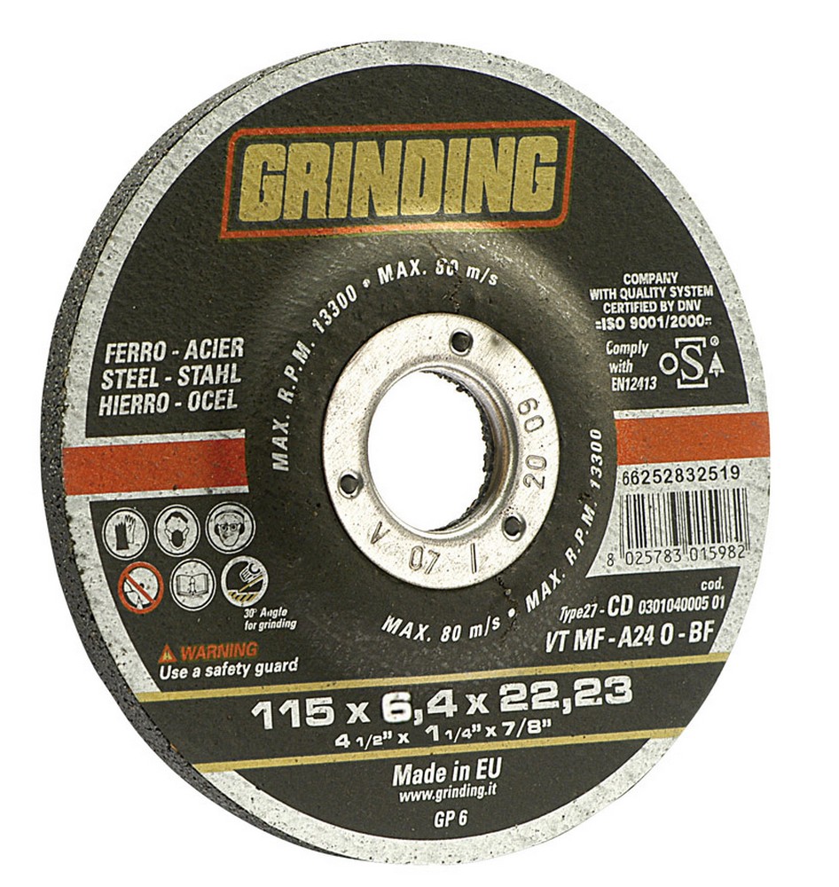 Grinding DISCO ABRASIVO CENTRO DEPRESSO per levigatura ferro Ø mm. 230x7,0x22,2