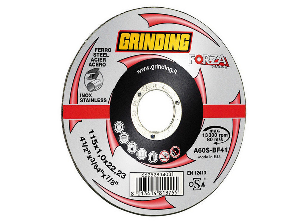 Grinding DISCO ABRASIVO PIANO FORZA per inox Ø mm. 115x1,6x22,23